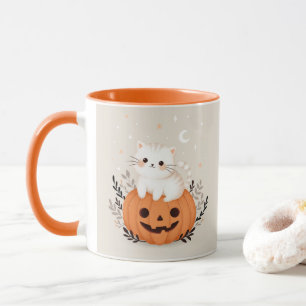 Taza Un Gato Aburrido En Un Ilustracion De Halloween De