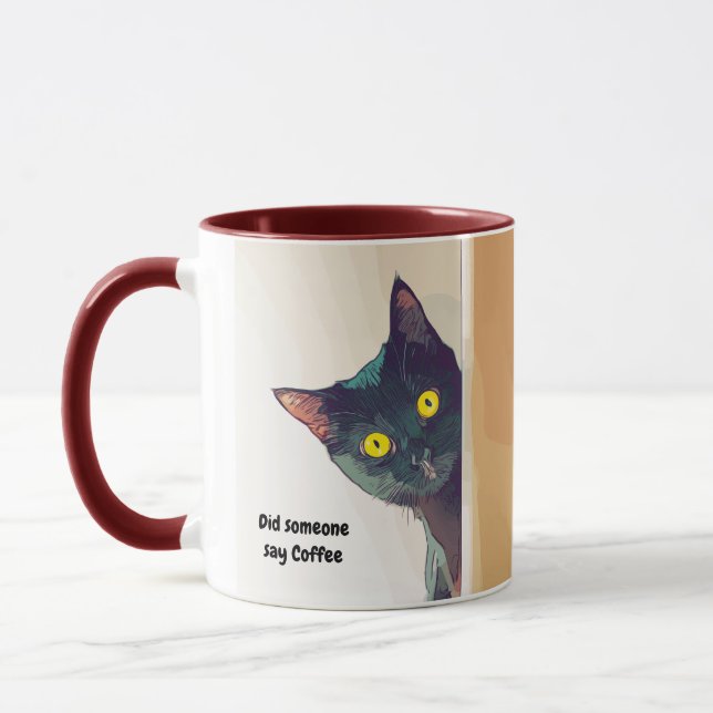 Taza Un gato curioso lindo y curioso ilustrado Mug (Izquierda)