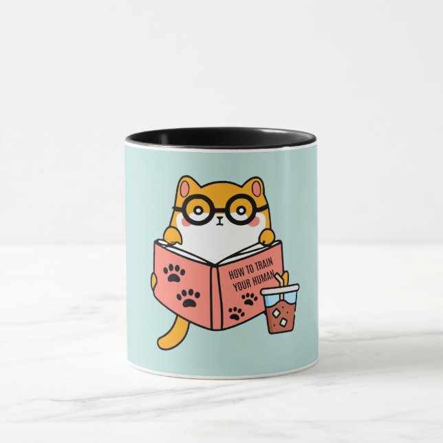 Taza Un gato kawaii lindo leyendo un libro (Centro)