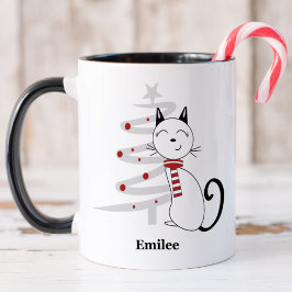 Taza Un gato lindo con Navidades de la bufanda roja