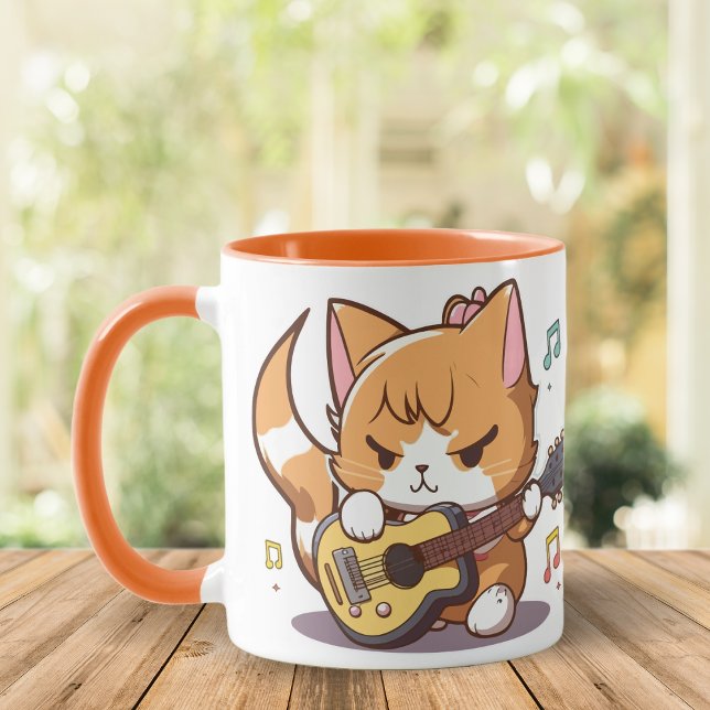 Taza Un gato Naranja lindo tocando guitarra (Subido por el creador)