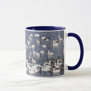 Taza Un grupo de gansos de nieve en la playa