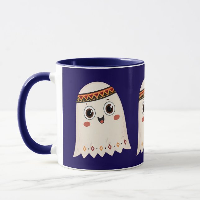 Taza Un ilustracion de un fantasma lindo con una sonris (Izquierda)