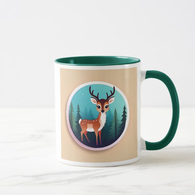 Taza Un jeune cerf observe la nature devant la forêt. (Derecha)