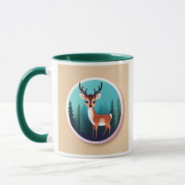 Taza Un jeune cerf observe la nature devant la forêt.