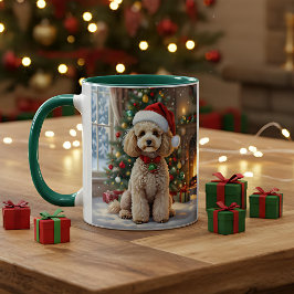 Taza Un lindo caniche festivo personalizado de Navidad