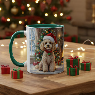 Taza Un lindo caniche festivo personalizado de Navidad 