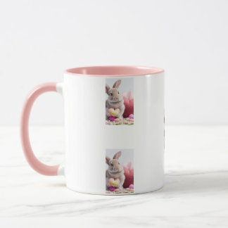 Taza Un lindo conejito rosa de Pascua con canasta y hue