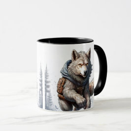 Taza Un loup traverse la plaine enneigée.