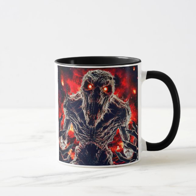 Taza Un monstre sort des flammes. (Derecha)