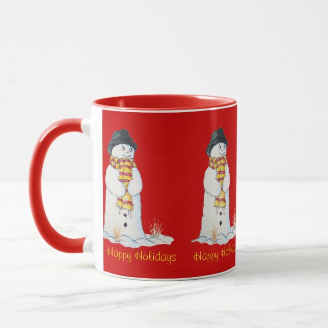 Taza Un muñeco de nieve sonriente en la nieve de los na (Izquierda)