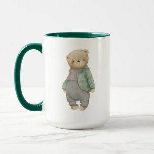 Taza un oso de peluche lindo con una chaqueta