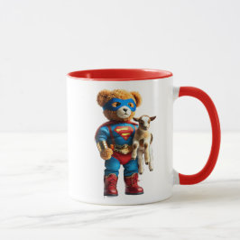 Taza Un ours super-héros tenant un chevreau.