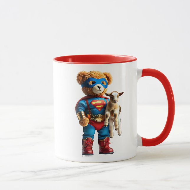 Taza Un ours super-héros tenant un chevreau. (Derecha)