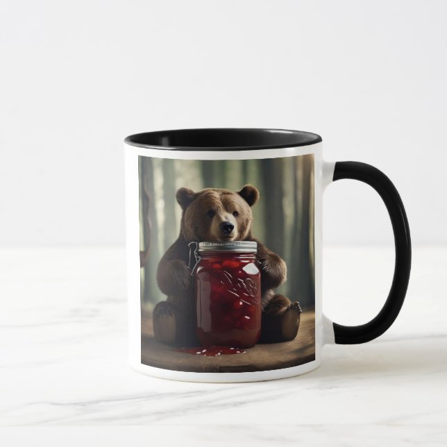 Taza Un ourson assis devant un pot de confiture. (Derecha)
