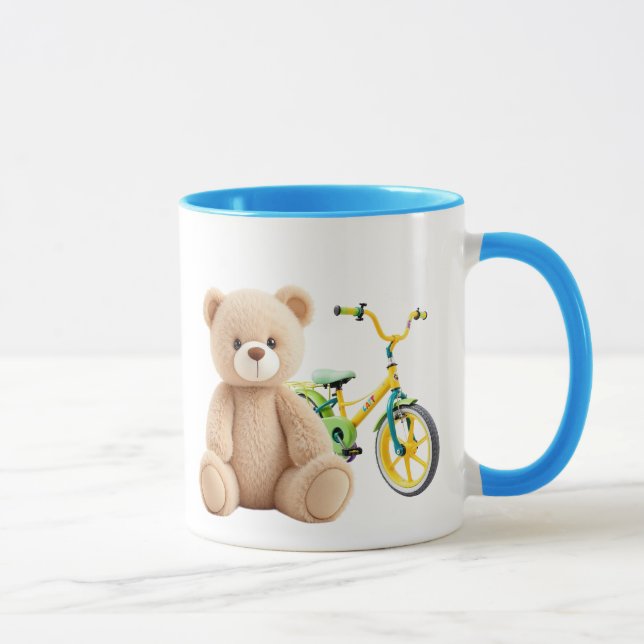 Taza Un ourson en peluche devant un vélo d'enfant. (Derecha)