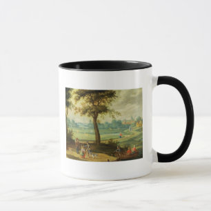 Taza Un paisaje del pueblo por un río
