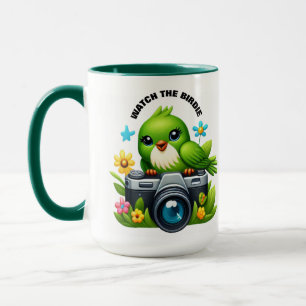 Taza Un pájaro sonoro sentado en una cámara