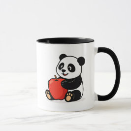Taza Un panda tout mignon serre une pomme rouge.