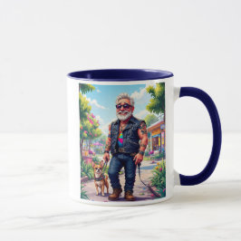 Taza Un papi rocker avec son tout petit chien. 