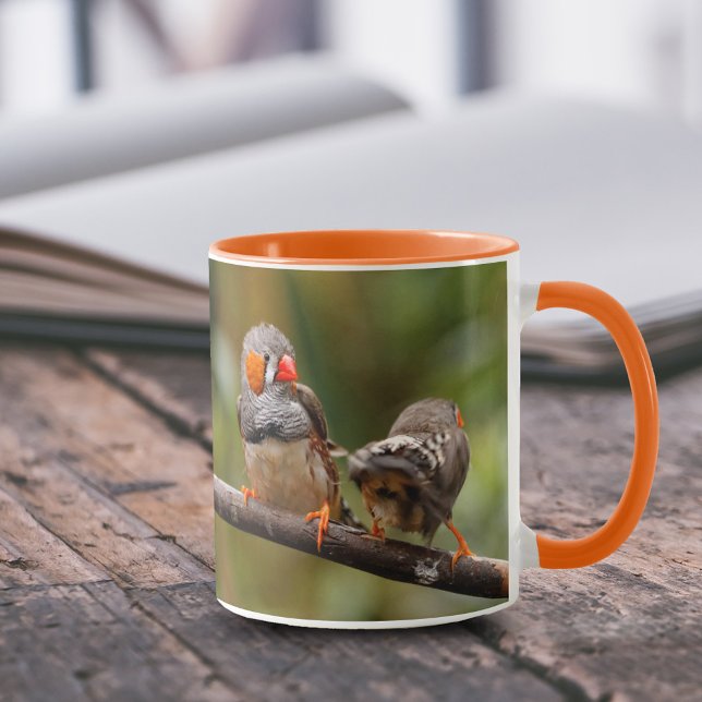 Taza Un par de cebras baratas (Cheeky Pair of Zebra Finches 11 oz Coffee Mug Cover Photo.)