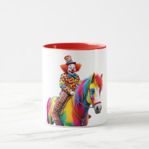 Taza Un payaso divertido montando un caballo multicolor