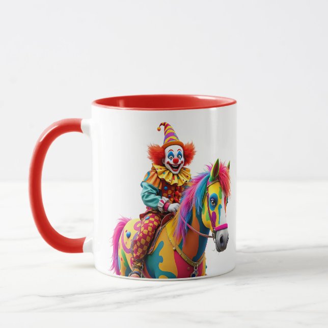 Taza Un payaso monta un caballo de arcoíris. (Izquierda)
