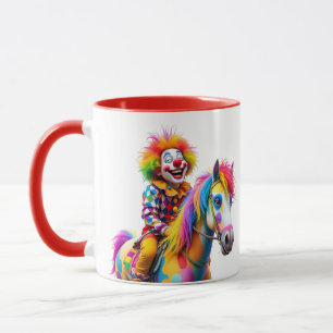 Taza Un payaso y su caballo multicolor.