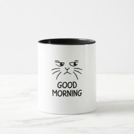 Taza Un pegatina de un lindo gato diciendo "Buenos días
