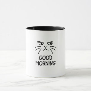 Taza Un pegatina de un lindo gato diciendo "Buenos días