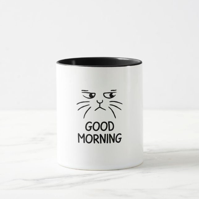 Taza Un pegatina de un lindo gato diciendo "Buenos días (Centro)