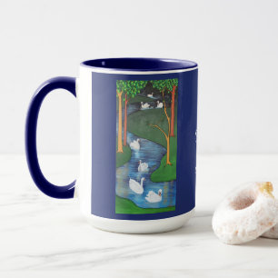 Taza Un rebaño de siete cisnes nadando