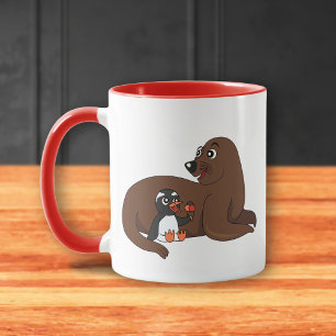 Taza Un sello amistoso y un pingüino de dibujos animado
