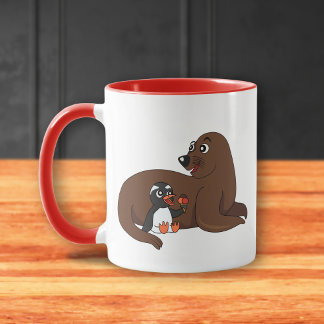 Taza Un sello amistoso y un pingüino de dibujos animado