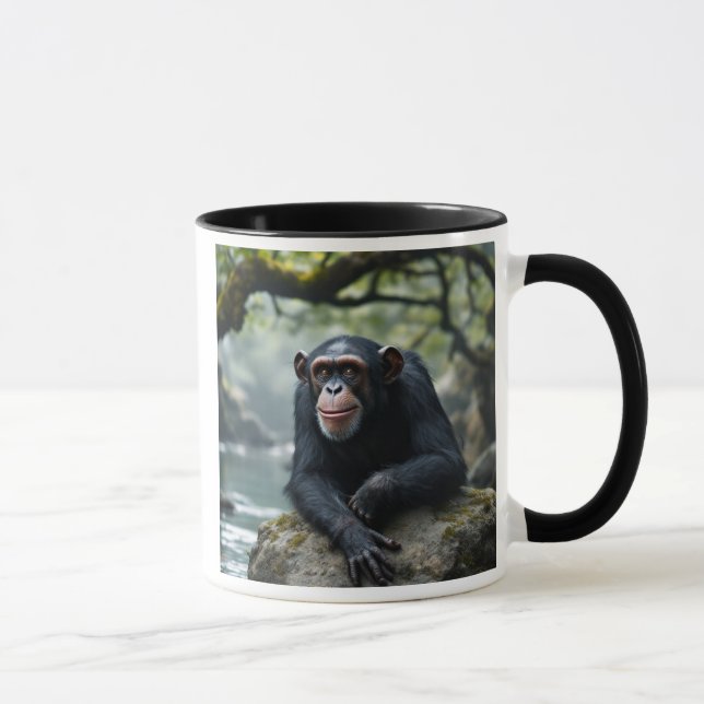Taza Un singe chimpanzé au repos sur un rocher. (Derecha)