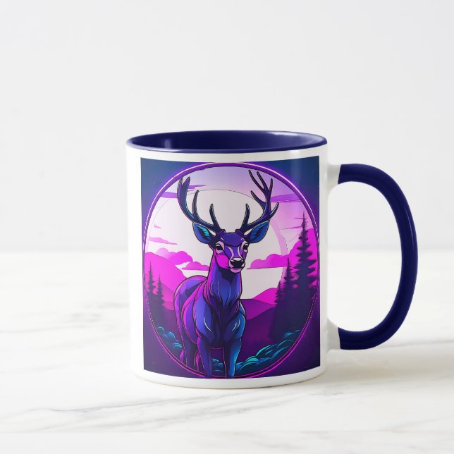 Taza Un superbe cerf imposant seul dans lea forêt. (Derecha)