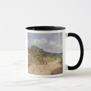 Taza Una escena del pueblo (aceite en lona)