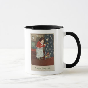 Taza Una feliz chica navideña sosteniendo una candelabr