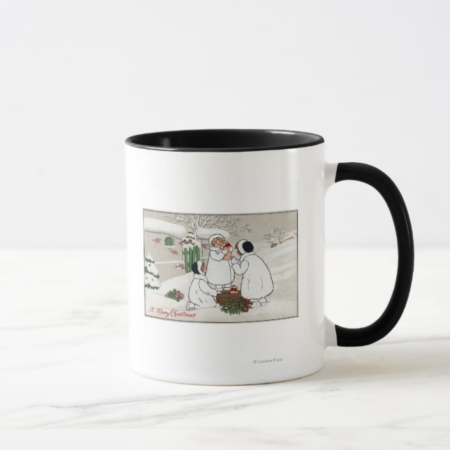 Taza Una Feliz NavidadGente sosteniendo lechones (Derecha)