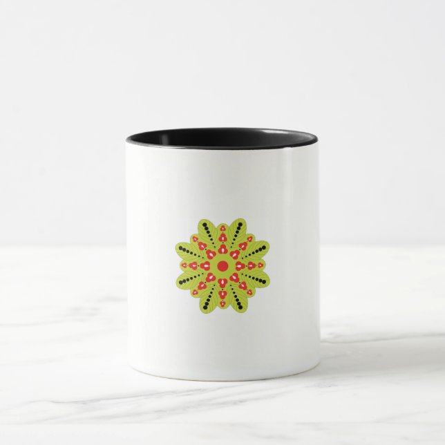 Taza una flor verde y roja con puntos negros (Centro)