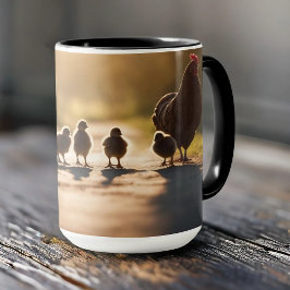 Taza Una gallina madre y sus pollitos