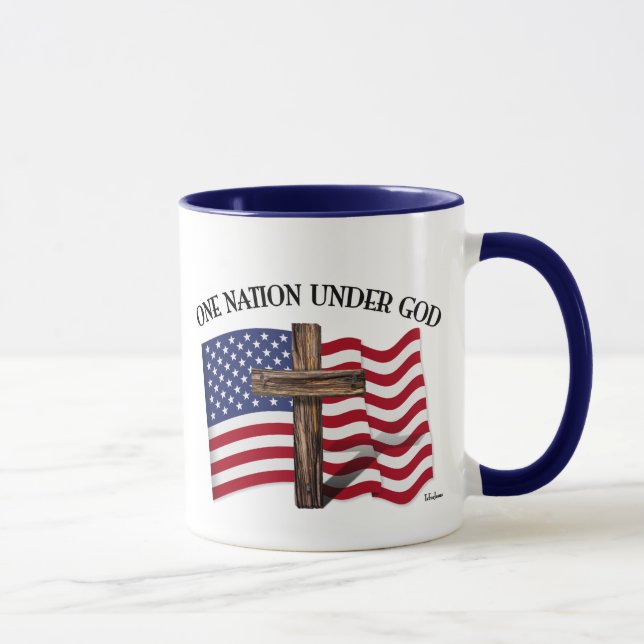 Taza Una nación bajo Dios con cruz escarpada y bandera  (Derecha)