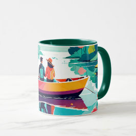 Taza Una pareja en un bote en un lago - Café Mug