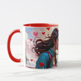 Taza Una pareja enamorada de los corazones voladores -