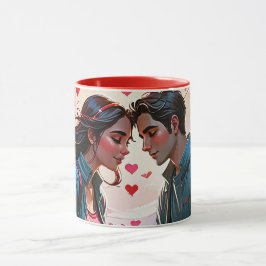 Taza Una pareja enamorada de los corazones voladores - 