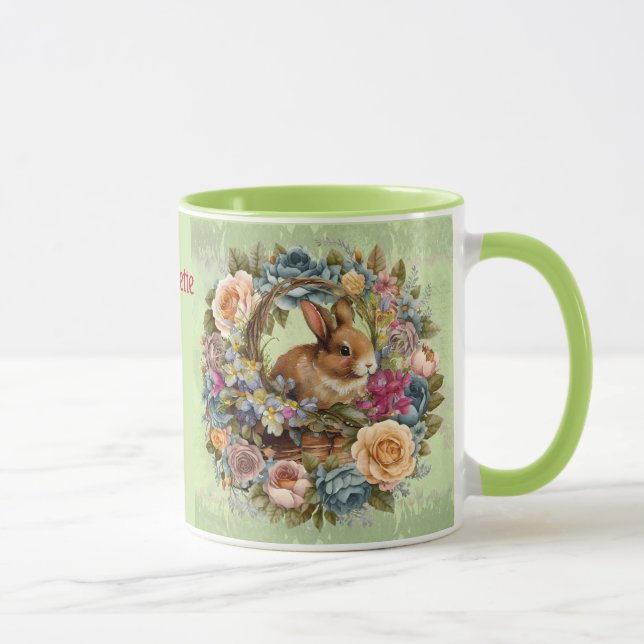 Taza Unas flores de primavera de la cesta de conejo de  (Derecha)