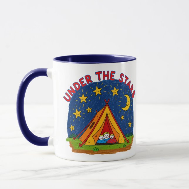 Taza Under the Stars Kids Camping Drawing (Izquierda)