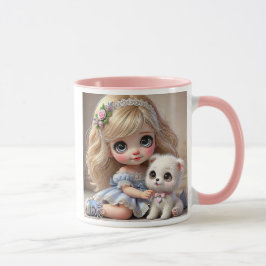 Taza Une adorable fillette et son chiot au style tendre