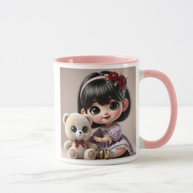 Taza Une adorable petite fille et son ourson en peluche (Derecha)