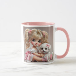 Taza Une fillette pétillante et son adorable chiot.